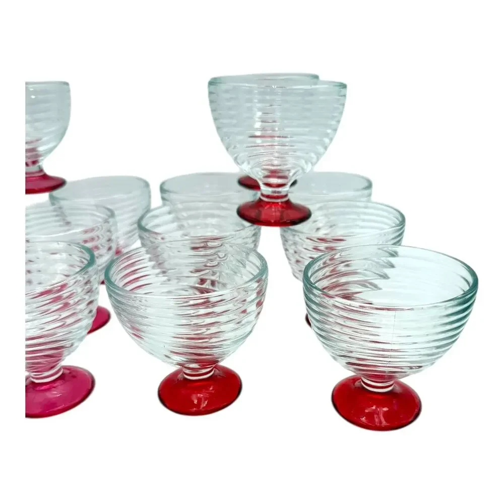 1-Swirl Foot Manhattan Park Ave Depression Dessert Compote‎ Glass Dish Pink/Red